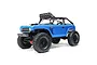 Axial SCX10 II Deadbolt RC rock crawler in blue, featuring a roll cage, off-road tires, and a driver figure, shown against a white background.