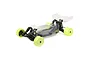 TLR 22 5.0 DC Race Roller 1/10 scale 2WD RC buggy chassis with clear body and neon yellow wheels on a white background.