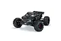 ARRMA Outcast EXtreme Bash 1/5 scale RC truggy roller in black, featuring a detailed truck body, large off-road tires, and red suspension accents.