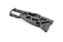A black molded plastic RC suspension arm for XRAY vehicles, viewed from an angle against a white background.
