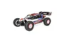 Losi Tenacity DB Pro 1/10 scale RC desert buggy in Lucas Oil livery, featuring a white, red, and blue body with off-road tires and a rear wing.