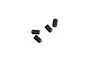 Four small black metal grub screws arranged on a white background.
