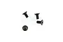 Four black countersunk head screws arranged on a white background.