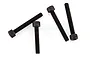 Four black metal cap head screws arranged on a white background.