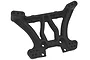 A black plastic rear shock tower for an RC vehicle, featuring multiple mounting holes and a reinforced structural design.