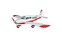 E-Flite Piper Cherokee 1.3m RC plane in white and red livery, viewed from a front-quarter angle against a white background.