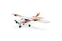 E-Flite Apprentice STS 1.5m RC trainer plane in white with orange and black trim, featuring tricycle landing gear and propeller.