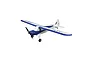 HobbyZone Sport Cub S 2 RC plane in blue and white livery, shown from a high-angle side view against a white background.