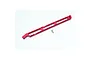 A red anodized aluminium GPM Racing centre rear chassis brace with a single flat-head screw on a white background.