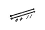 Two black GPM Racing hardened steel driveshafts with associated pins and collars on a white background.