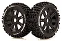 Two Louise B-Pioneer RC buggy tyres pre-glued onto black 8-spoke plastic rims, shown against a white background.