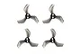 Four transparent black 3-blade propellers for BetaFPV drones arranged in a grid on a white background.