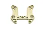 A gold-anodized metal front shock tower for a Kyosho RC car, featuring multiple mounting holes and a U-shaped design.
