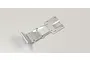 A silver Kyosho aluminium front skid plate for an RC car, shown from a high-angle perspective against a plain white background.