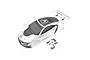 A white Kyosho 1/10 scale Acura NSX GT3 pre-painted RC body shell with black accents and included plastic mounting parts on a white background.