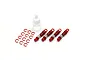 Kyosho Mini-Z complete shock set in red, including four shock absorbers, a small bottle of oil, and several red plastic spacers.
