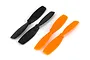 Two black and two orange replacement propellers for a Walkera QR Ladybird drone on a white background.