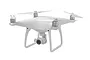 A white DJI Phantom 4 quadcopter drone shown from a front-three-quarter angle against a white background.