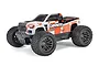 ARRMA GRANITE Mega 665 1/10 scale 4WD RC monster truck in white and orange livery on a white background.