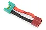 A G-Force adapter cable with a green male MPX connector on one end and a red female Deans T-style connector on the other, joined by short red and black wires.
