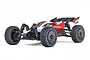 ARRMA Typhon Grom 1/14 scale 4WD RC buggy in red and white, shown from a low angle against a white background.
