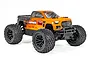 ARRMA Granite 4x2 Boost RC monster truck in orange and black, featuring large off-road tires and a detailed truck body on a white background.