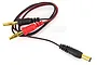 A G-Force charging lead with two 4mm banana plugs in red and black, connected to a single barrel plug connector.