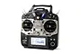 Futaba T10J 10-channel RC transmitter with a backlit LCD screen, black plastic casing, and chrome-finished control panel.