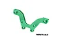 A green anodized aluminium front shock tower brace by GPM Racing, featuring machined details and the GPM logo.