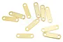 A collection of ten gold-colored metal battery bar connectors scattered on a white background.