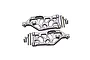 A pair of silver GPM Racing aluminium front lower suspension arms for an RC car, including mounting screws and pins, isolated on a white background.