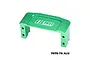 A green anodized aluminium GPM Racing servo mount for RC cars, featuring a bridge-like design with mounting holes on the side legs.