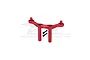 A red anodized aluminium front body mount set for ARRMA Granite RC cars by GPM Racing, featuring two vertical posts and two small black screws.