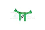 A green anodized aluminium front body post and mount set for RC cars, featuring two vertical posts and two black screws, set against a white background.