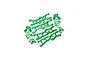 A set of green anodized aluminium RC suspension arms, hubs, and carriers by GPM Racing on a white background.