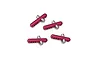Four red anodized aluminium and stainless steel RC body posts arranged on a white background.