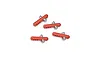 Four orange anodized aluminium RC car body posts with silver metal cross-pins, arranged on a white background.