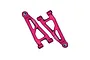 A pair of red anodized aluminium front lower suspension arms for an RC car, featuring the GPM Racing logo and 7075 engraving.