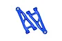 A pair of blue anodized aluminium front lower suspension arms for an RC car by GPM Racing, featuring 7075 alloy branding.