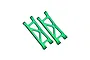 Two green anodized aluminium rear lower suspension arms for RC cars by GPM Racing.