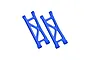 A pair of blue anodized aluminium rear lower suspension arms for an RC car, featuring a triangular cut-out design and GPM branding.