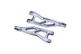 Two silver aluminium RC rear upper suspension arms by GPM Racing, featuring a lightweight cut-out design and engraved 7075 markings.