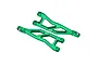 A pair of green anodized aluminium rear upper suspension arms for an RC car, featuring GPM Racing branding and 7075 alloy markings.