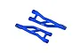 Two blue anodized aluminium rear upper suspension arms for RC cars by GPM Racing, featuring a lightweight cut-out design and 7075 alloy branding.