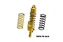 A gold GPM Racing aluminium rear shock absorber with two separate springs, one gold and one black, on a white background.
