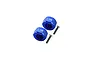 Two blue anodized aluminium 7.5mm wheel hex adapters with two matching flat-head screws on a white background.