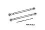 Two silver GPM Racing aluminium steering toe links for RC cars, shown against a white background with text indicating dimensions and material.