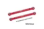 Two red anodized aluminium RC steering toe links by GPM Racing against a white background.
