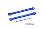 Two blue anodized aluminium GPM Racing steering toe links for RC cars, featuring metal pivot balls at each end.