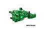 A green anodized aluminium front bulkhead assembly for an RC vehicle by GPM Racing, featuring 7075-T6 aluminium construction.